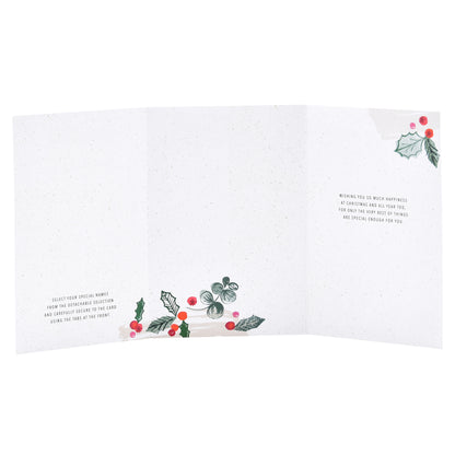 Hallmark Personalised Christmas Card For Grandparents - Wreath, inside view featuring festive holly and berry illustrations with heartfelt message.