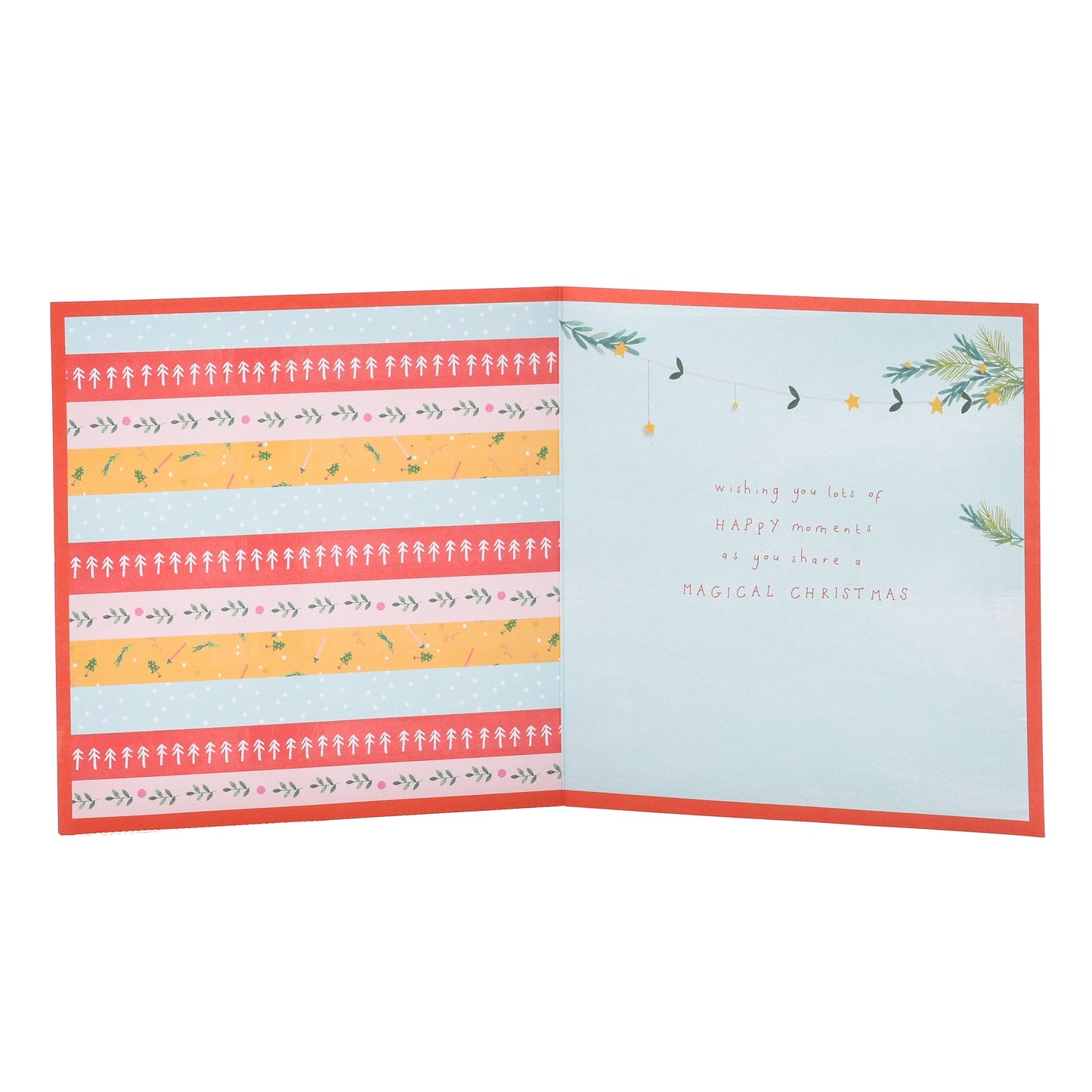Hallmark Christmas card to a lovely family - happy moments with festive patterns and warm holiday wishes inside.