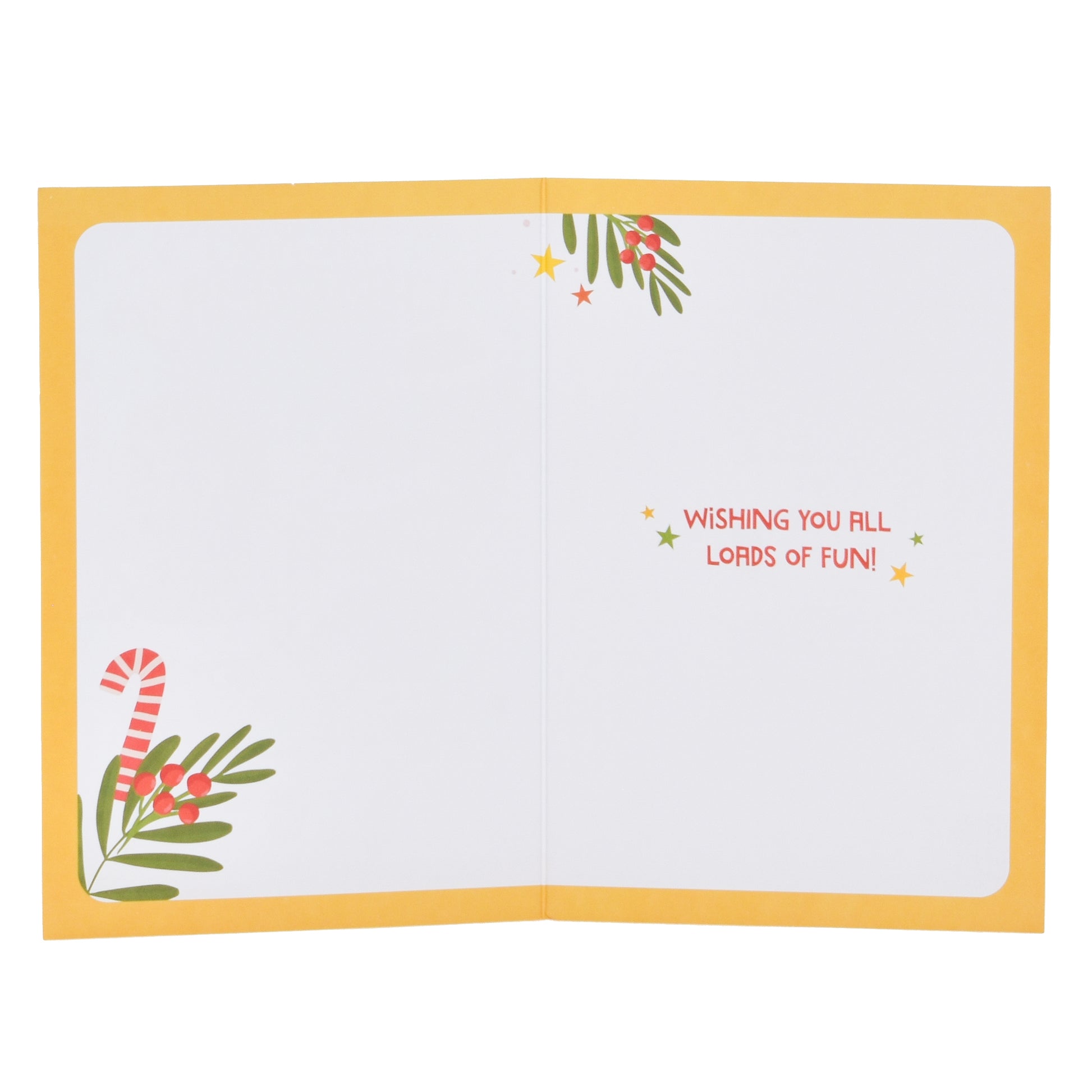 Hallmark Christmas Card - Kangaroo Beach, open view, featuring colourful festive message and candy cane illustration.