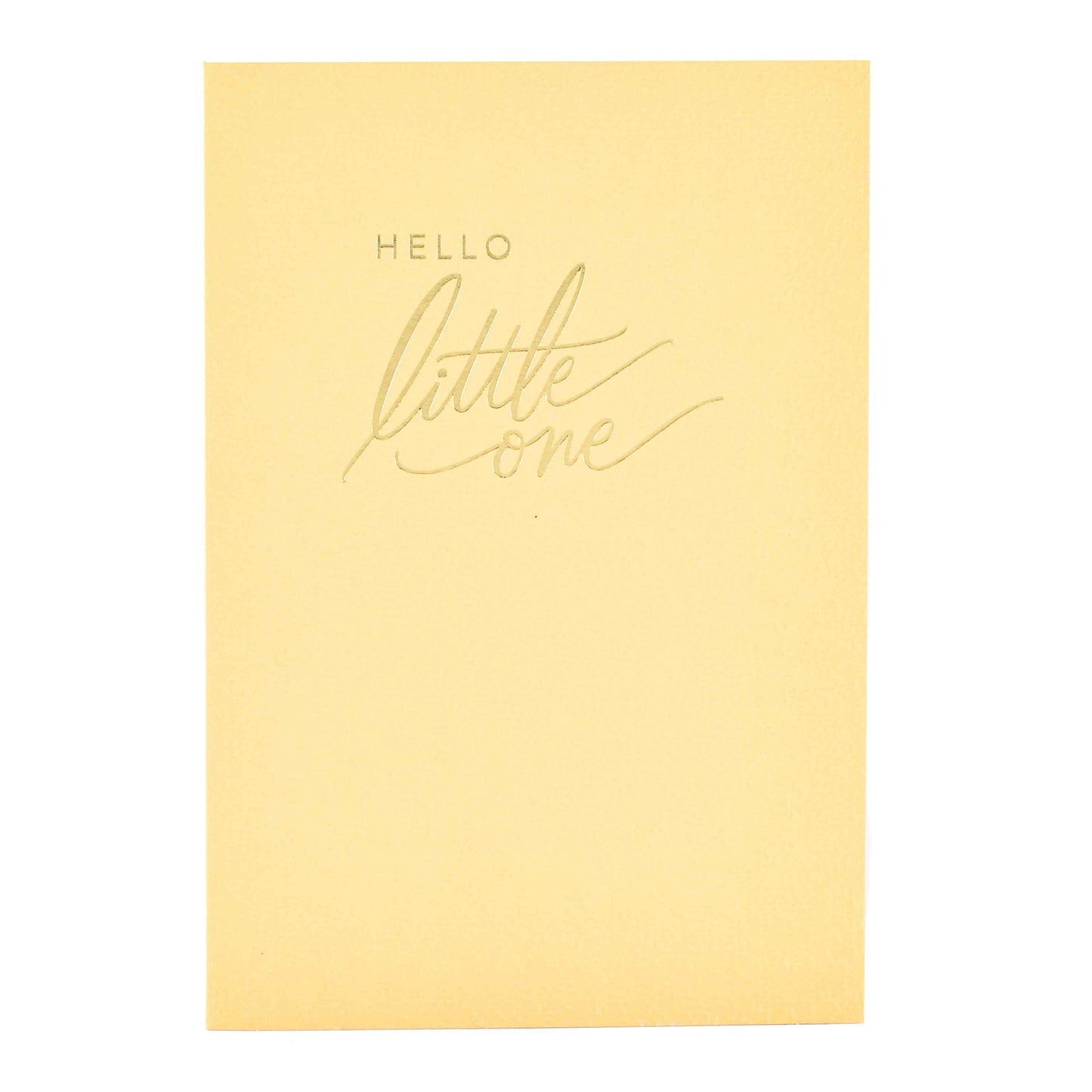 Signature Studio New Baby Card - Welcome Little One! in yellow with embossed gold foil lettering, front design detail
