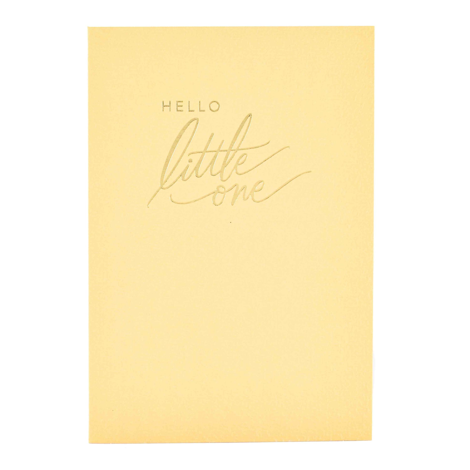 Signature Studio New Baby Card - Welcome Little One! in yellow with embossed gold foil lettering, front design detail
