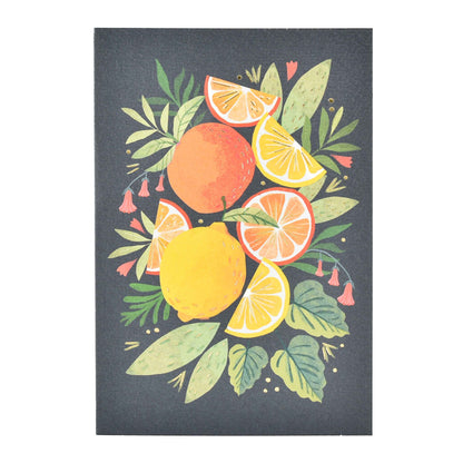 Signature Studio All Occasions Card - Fruits & Florals with vibrant citrus fruits and floral accents on a dark background.
