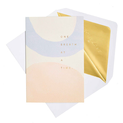 Signature Studio Encouragement Card - Peace & Comfort with contemporary pastel design and gold foil highlights, flat lay view