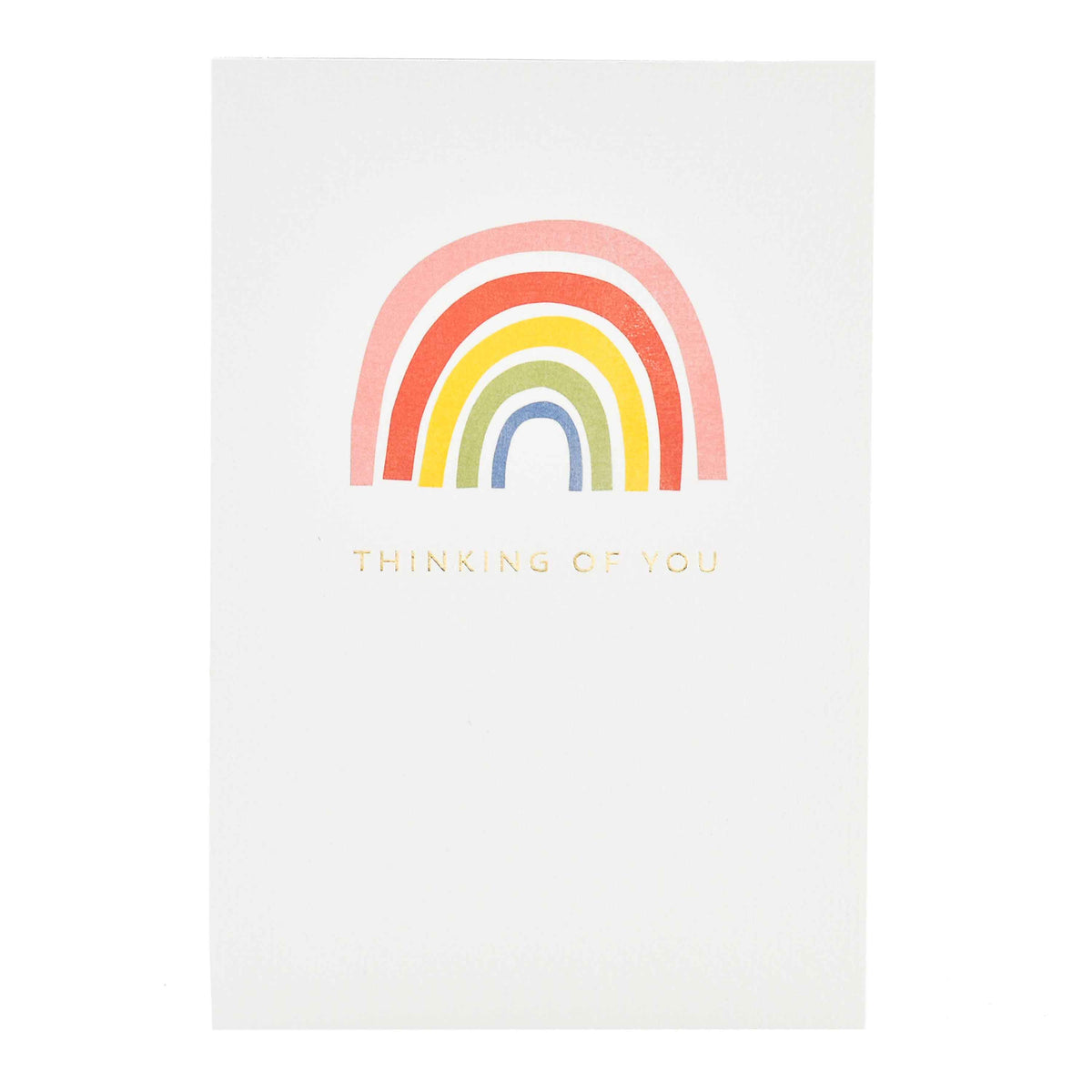 Signature Studio Greeting Card - Thinking Of You featuring a rainbow illustration and embossed gold foil details, front view.