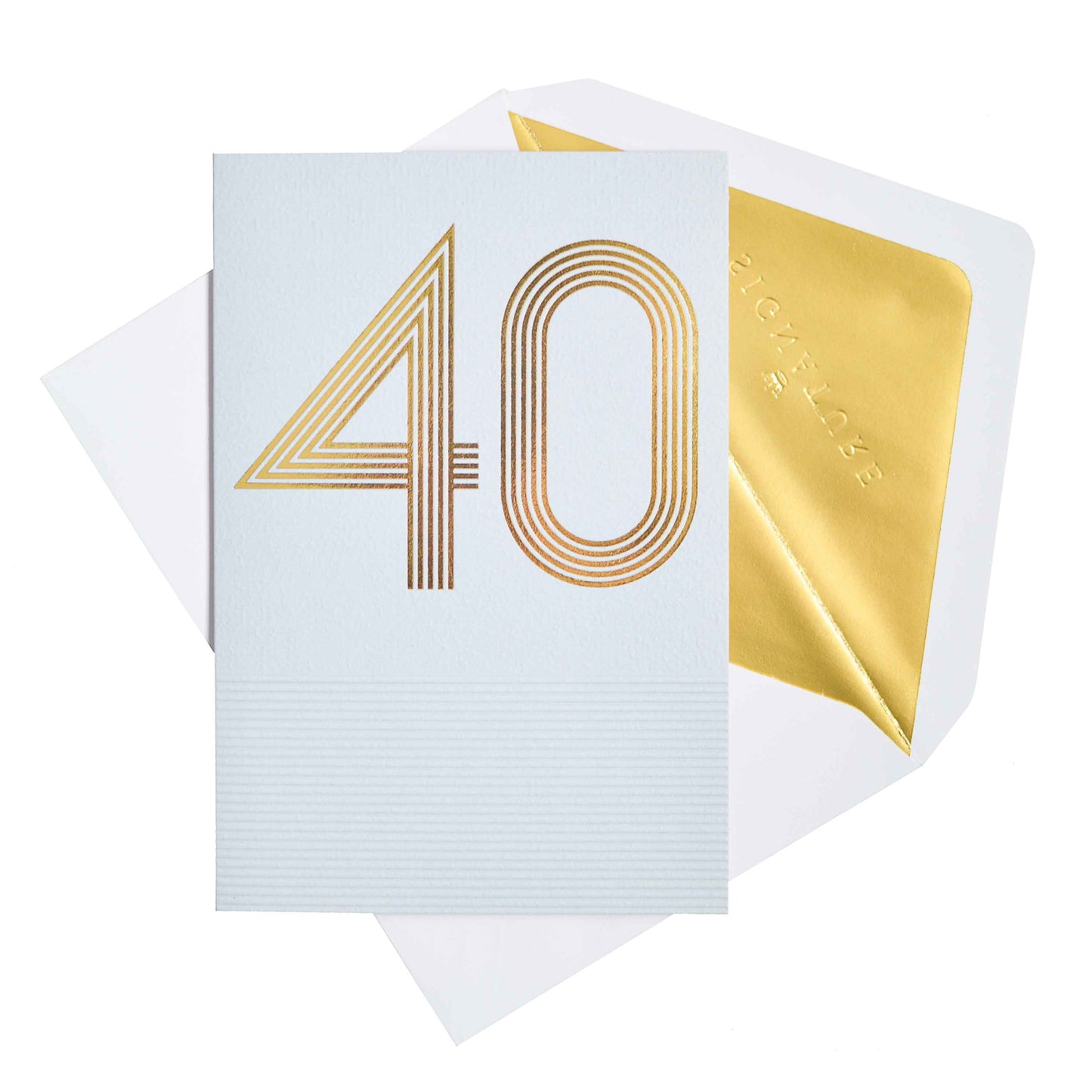 Signature Studio 40th Birthday Card - Four Decades with gold foil design and matching envelope featuring a gold interior.