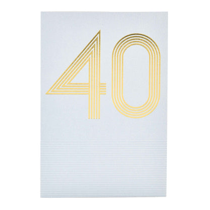 Signature Studio 40th Birthday Card - Four Decades with gold foil lettering, stylish design and embossed details on a white background.