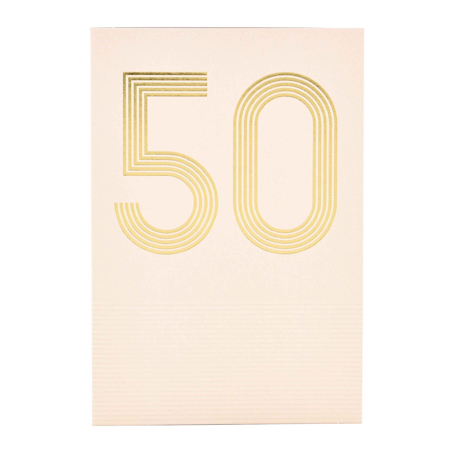 Signature Studio 50th Birthday Card - Big Birthday! featuring elegant gold foil '50' design with embossed lines on a cream background.