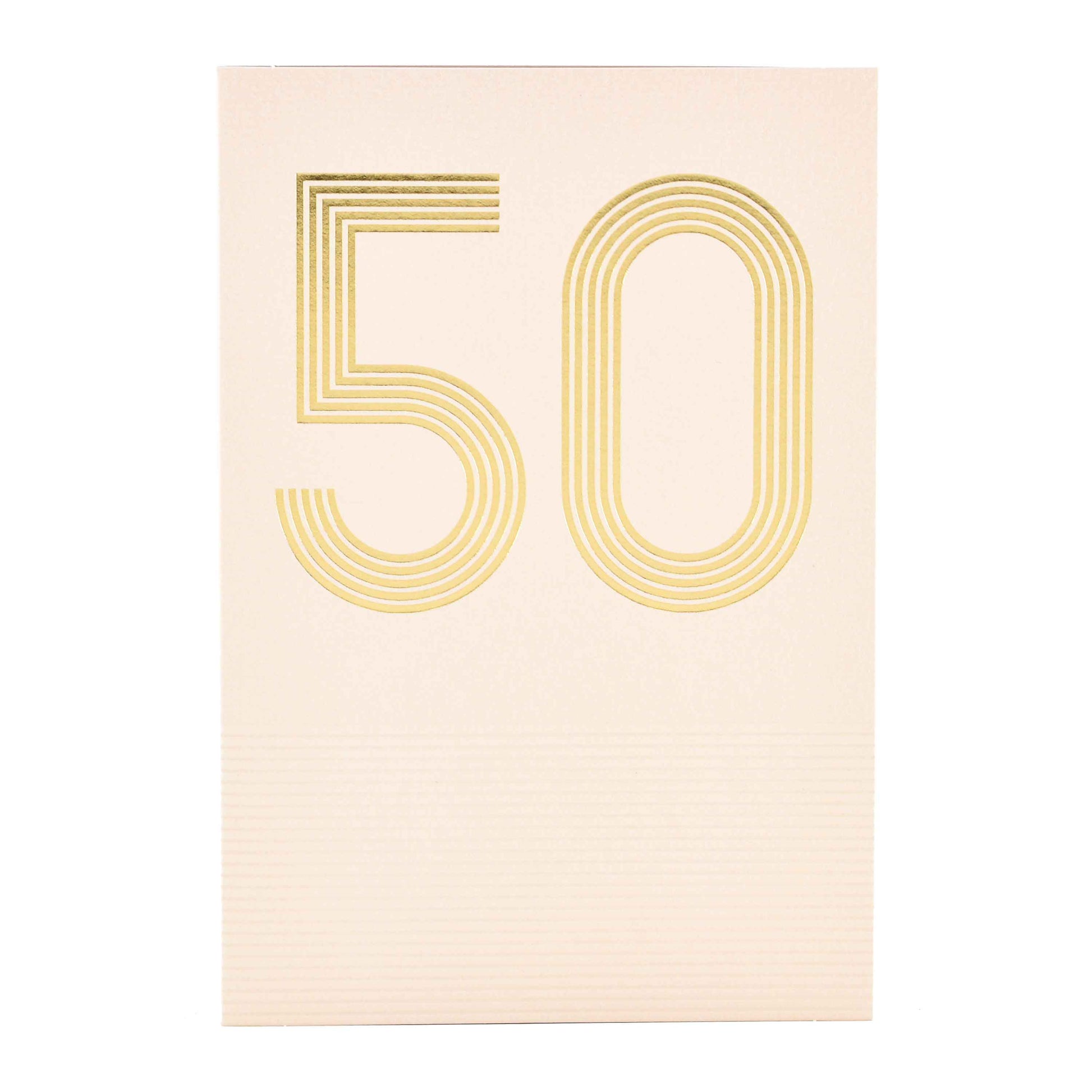 Signature Studio 50th Birthday Card - Big Birthday! featuring elegant gold foil '50' design with embossed lines on a cream background.