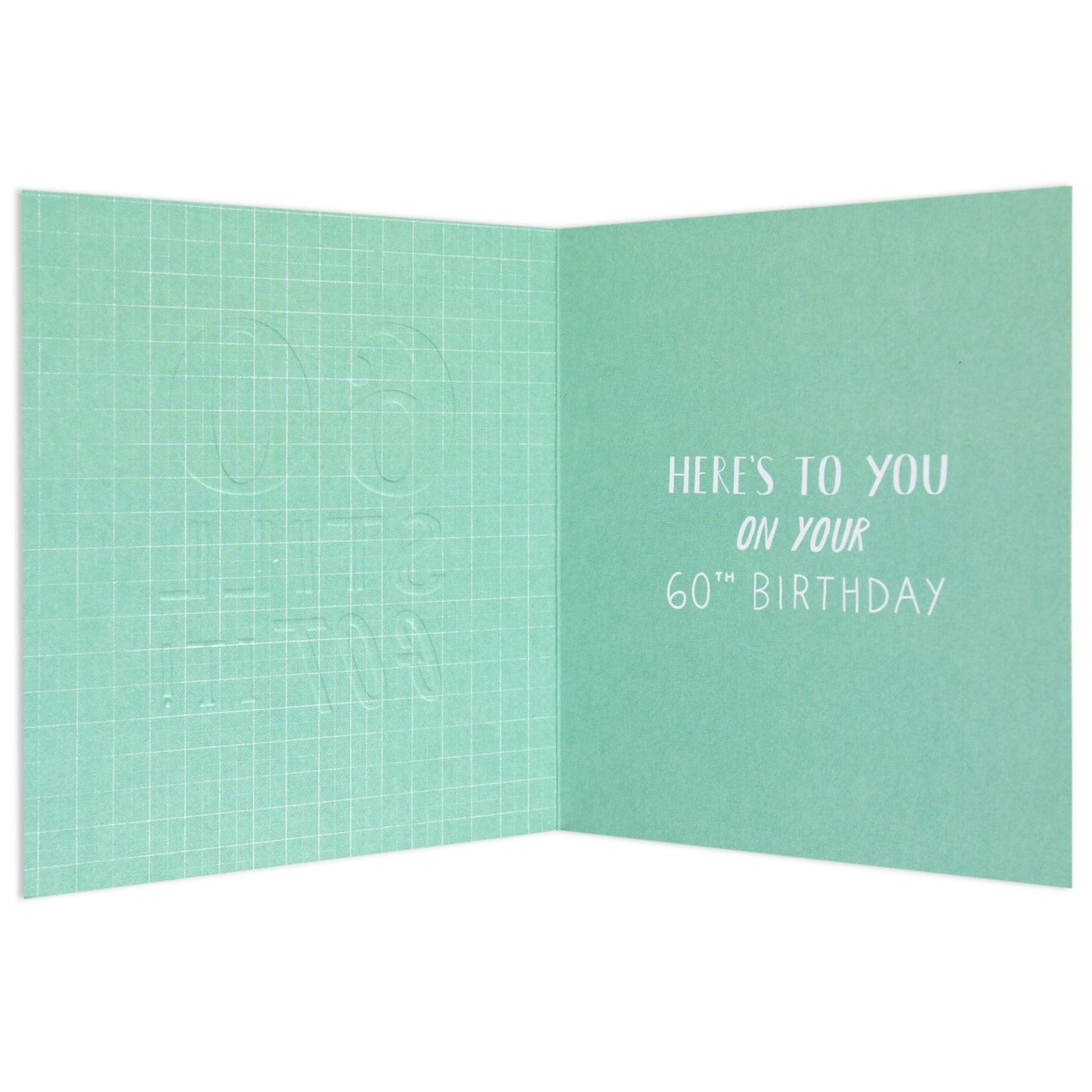 Still Got It Colourful 60th Birthday Card interior view featuring a green background with white grid illustrations and heartfelt message.
