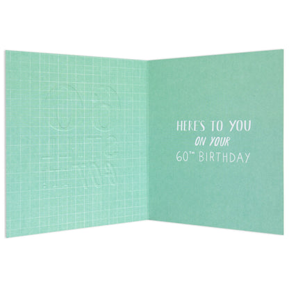 Still Got It Colourful 60th Birthday Card interior view featuring a green background with white grid illustrations and heartfelt message.