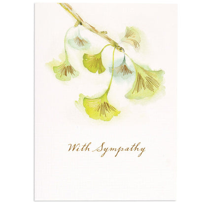 Kind & compassionate green cherry blossom sympathy card featuring delicate green illustrations and gold foil detailing.