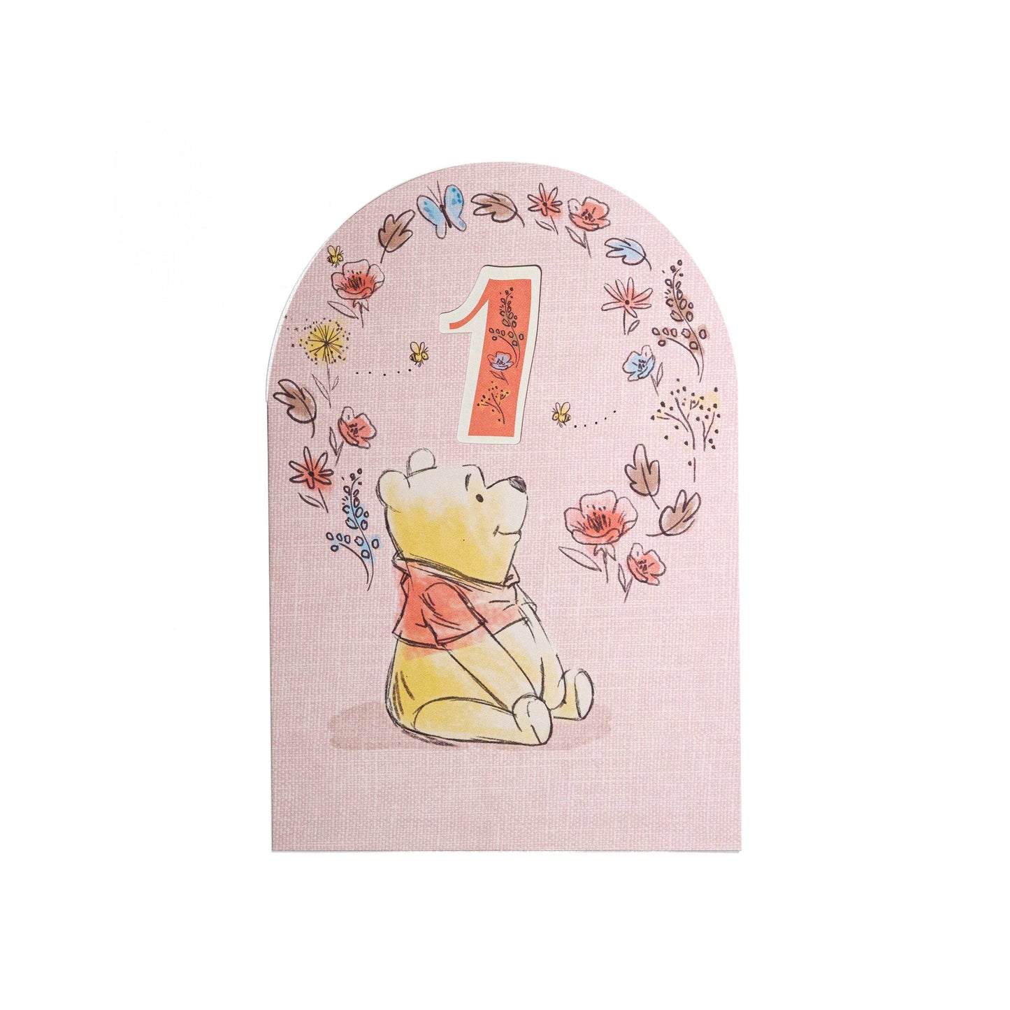 Lovely Disney Winnie The Pooh Sweet As Honey 1st birthday card featuring Pooh Bear illustration surrounded by flowers.