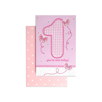 Bright Pretty Pink 1st Birthday Card