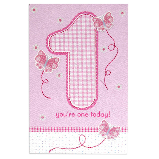 Bright Pretty Pink 1st Birthday Card