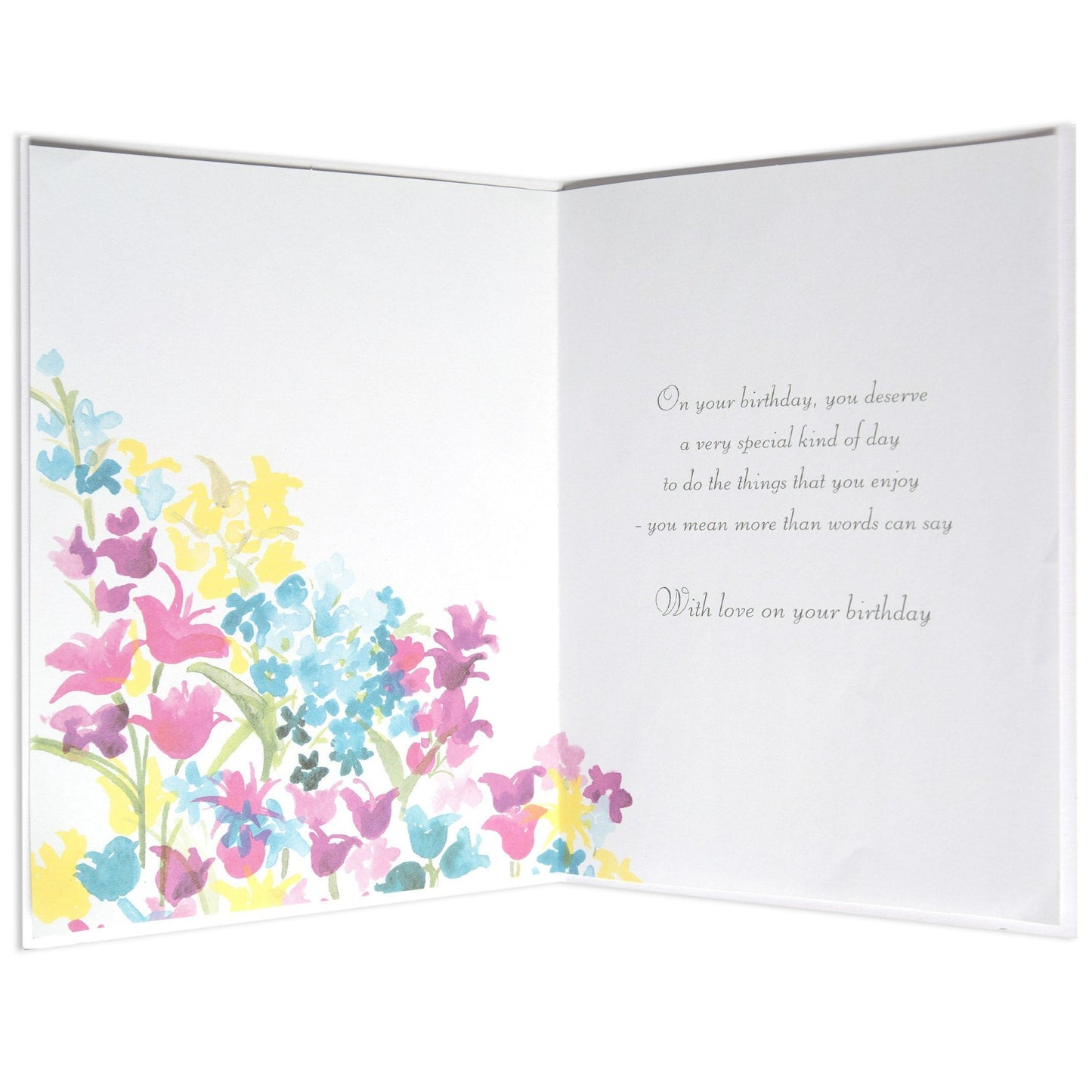Special Sister Sweet Birthday Card featuring vibrant watercolour floral illustrations and heartfelt birthday message inside.