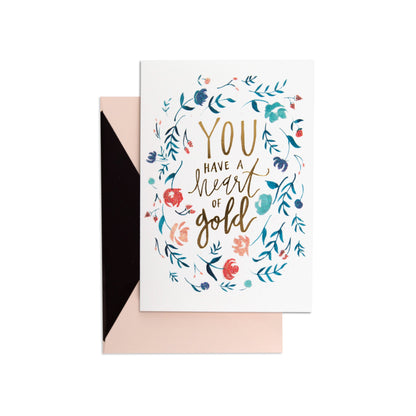 Heart Of Gold Sweet Floral Thank You Card