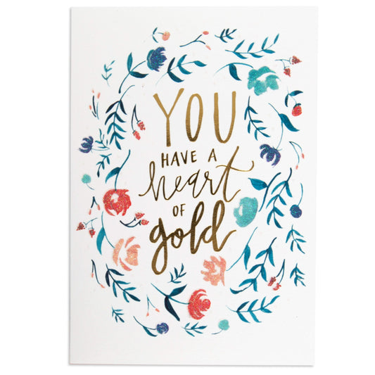 Heart Of Gold Sweet Floral Thank You Card