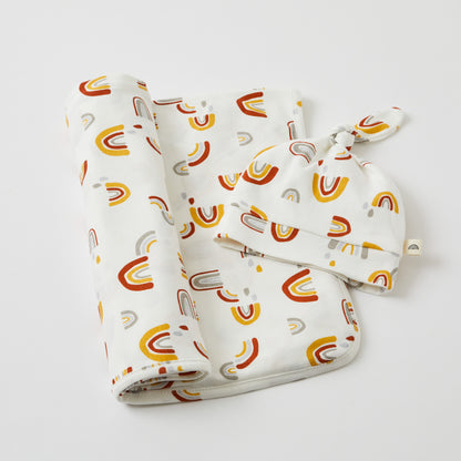 Arches Jersey Baby Wrap & Knotted Beanie Set