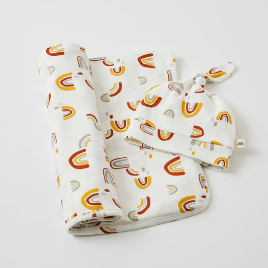 Arches Jersey Baby Wrap & Knotted Beanie Set