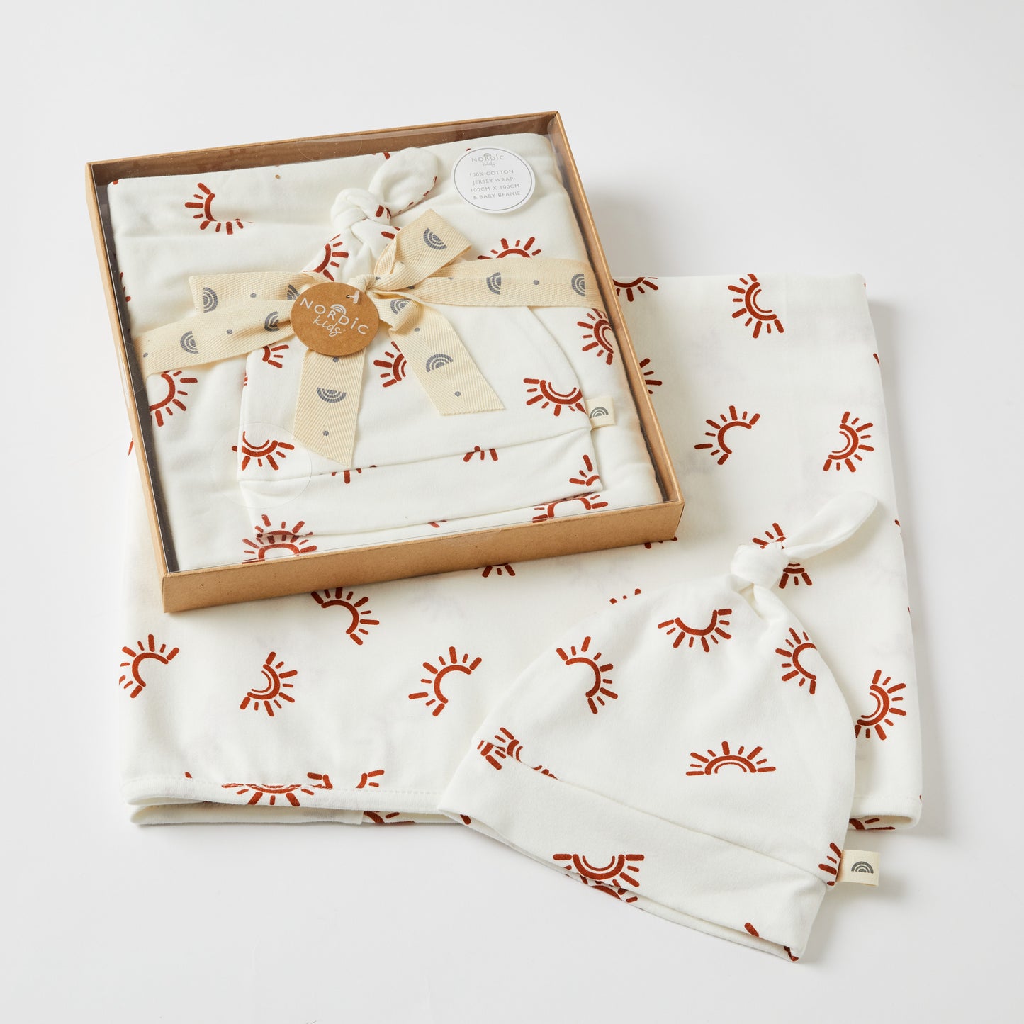 Sunset Jersey Baby Wrap & Knotted Beanie Set