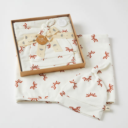 Sunset Jersey Baby Wrap & Knotted Beanie Set