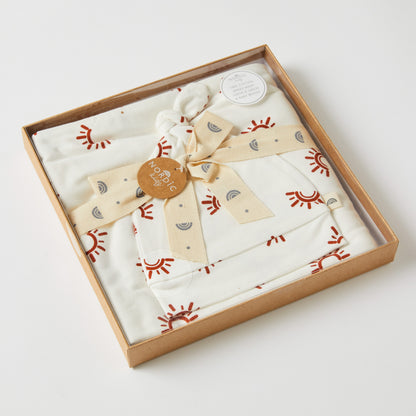 Sunset Jersey Baby Wrap & Knotted Beanie Set