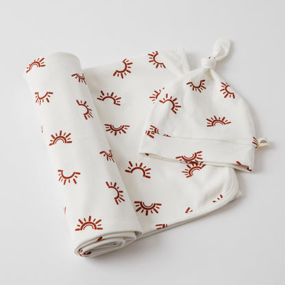 Sunset Jersey Baby Wrap & Knotted Beanie Set