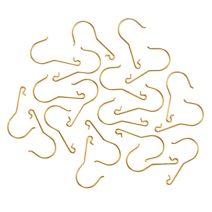 Hallmark Christmas ornament hooks, pack of 20, sturdy metal hooks in gold, angled view showcasing multiple hooks.