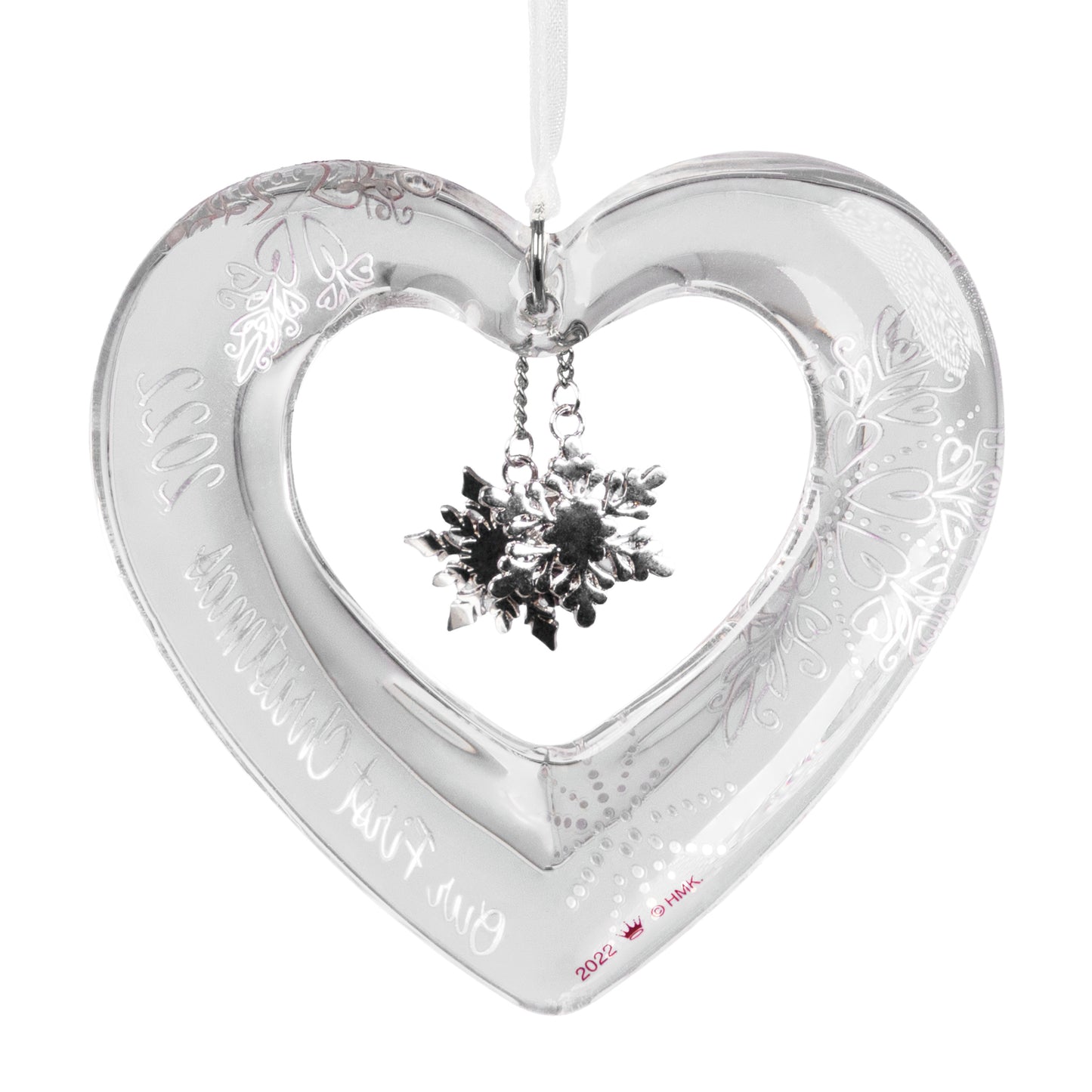 Our First Christmas Heart Glass — Hallmark Keepsake Ornament, elegant glass heart with dangling snowflake charms, 2022 dated