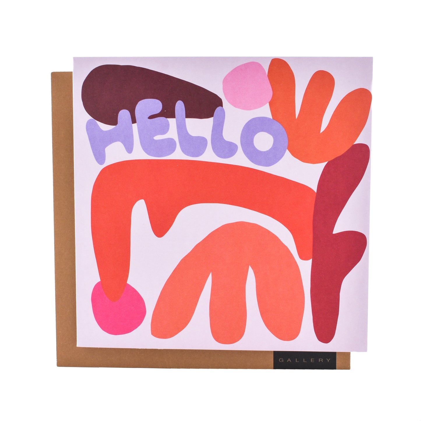 Abstract Hello by Xander Holliday Blank Card with colourful illustration on a kraft envelope, close up view showing artistic design.
