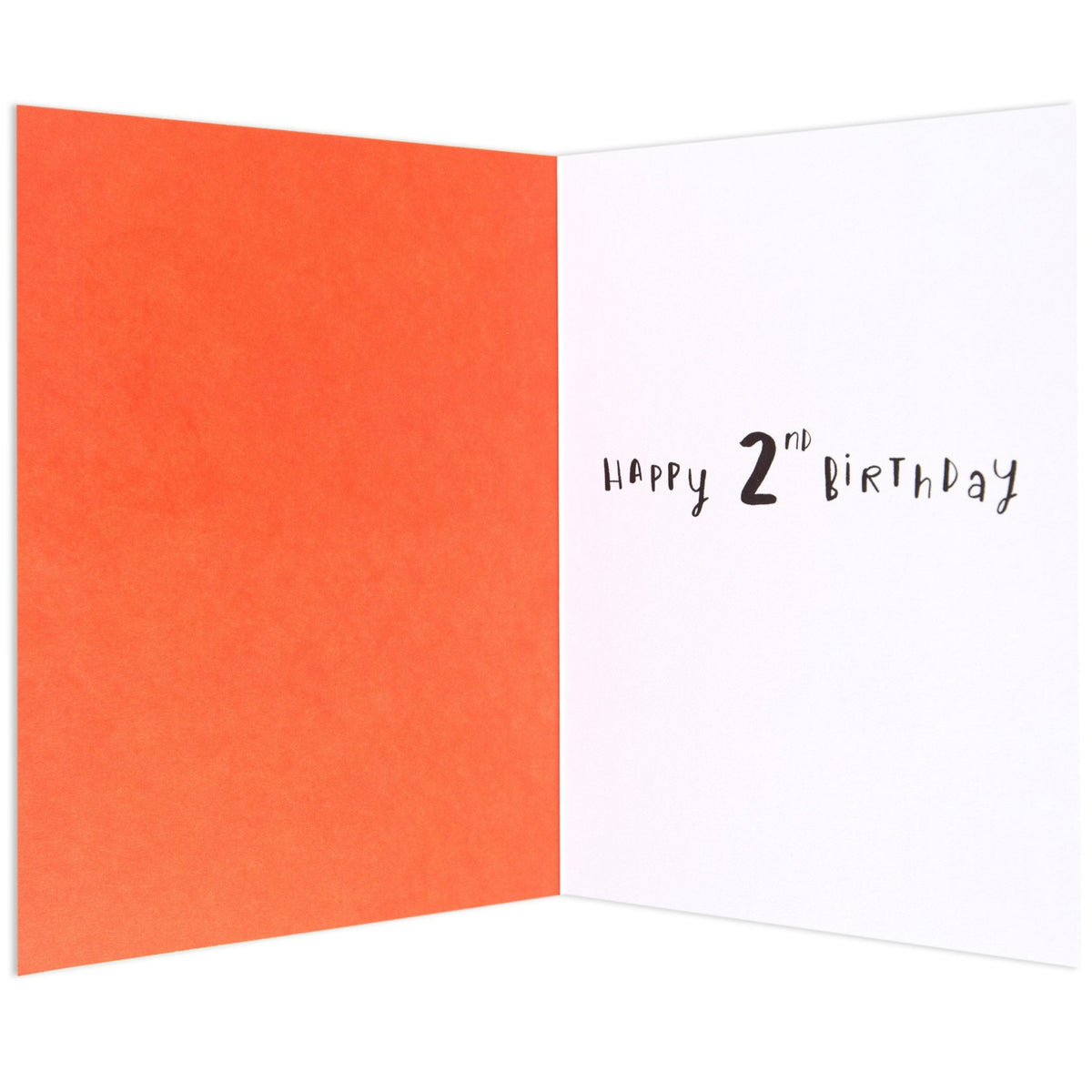 Koala Cute Colourful 2nd Birthday Card showing the inside with an orange inner and the message 'Happy 2nd Birthday'. Hallmark Australia.