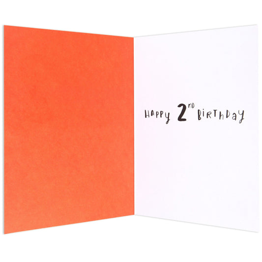 Koala Cute Colourful 2nd Birthday Card showing the inside with an orange inner and the message 'Happy 2nd Birthday'. Hallmark Australia.
