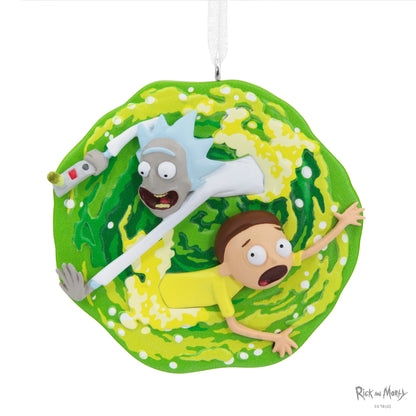 Rick and Morty - Hallmark Christmas Ornament featuring Rick Sanchez and Morty in a swirling portal design, colourful and detailed.
