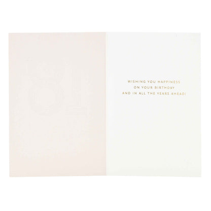 Signature Studio 18th Birthday Card - Wishing You Happiness! open view featuring embossed gold foil text on inside.