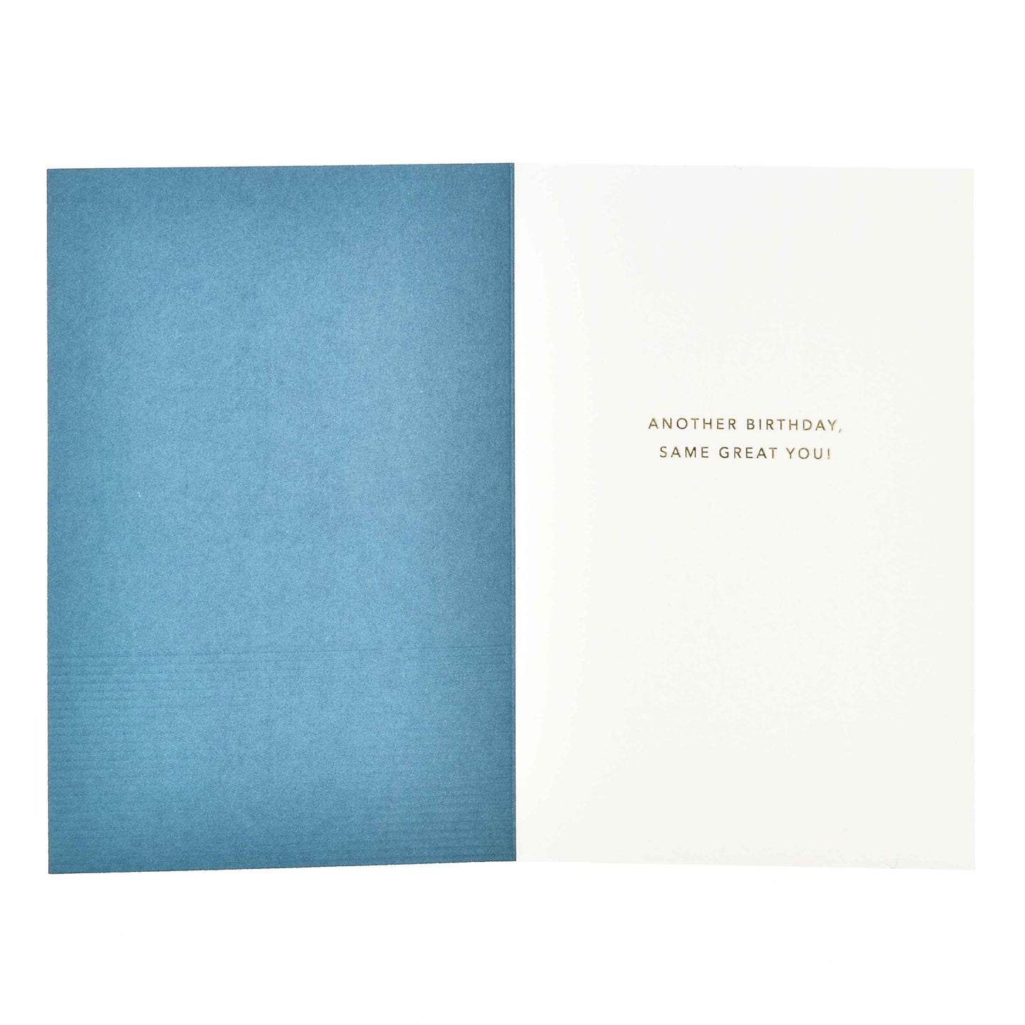 Signature Studio 30th Birthday Card - Same Great You! opened, featuring gold foil text and blue interior.
