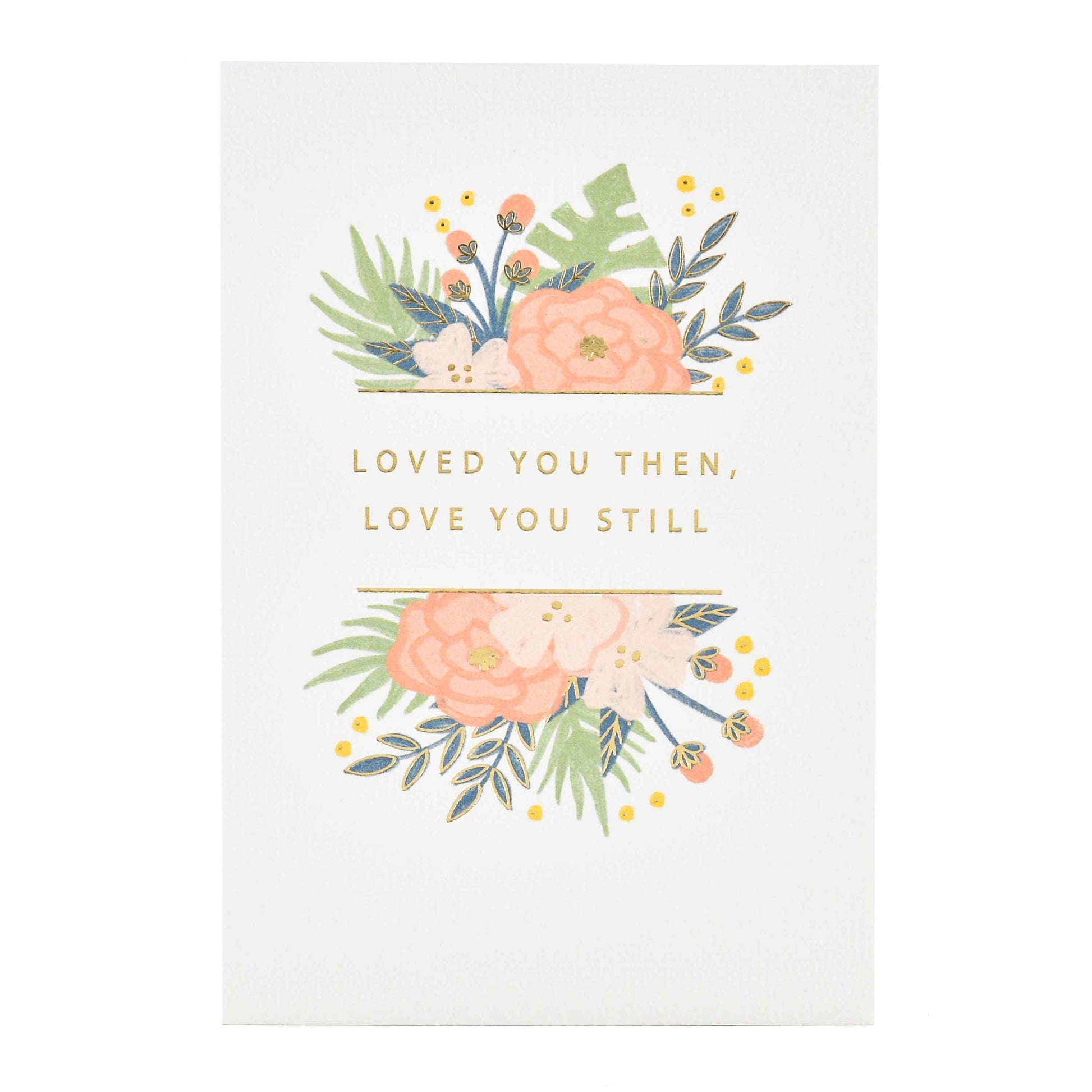 Signature Studio Anniversary Card - Floral Bouquets featuring embossed floral illustrations, gold foil text, and delicate pastel colours.
