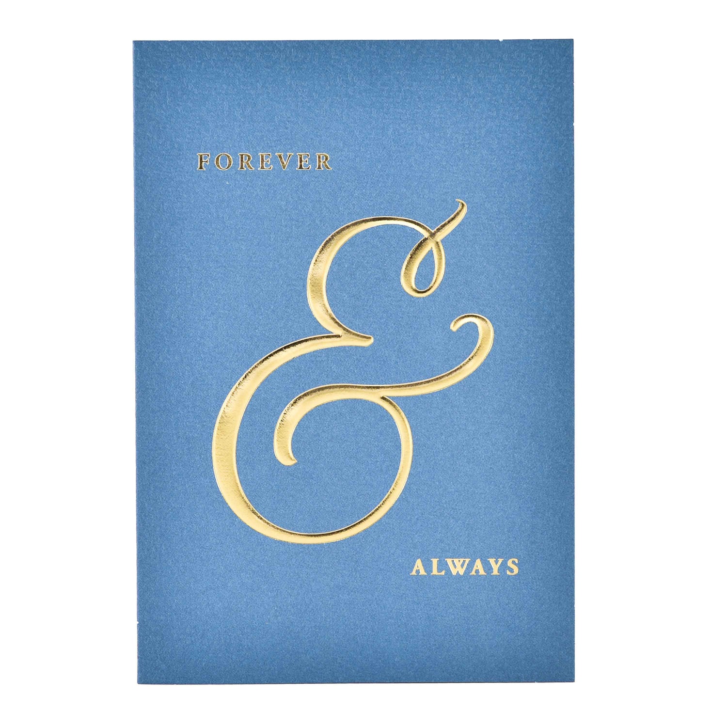 Signature Studio Love Greeting Card - Forever & Always in blue with gold foil lettering, showing embossed '&' design.