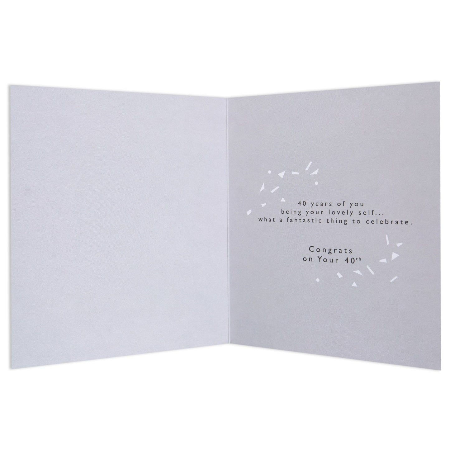 Stormy Blossoms Elegant 40th Birthday Card interior design with celebratory message in a minimalist style on grey background.