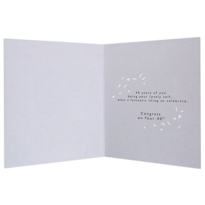 Stormy Blossoms Elegant 40th Birthday Card interior design with celebratory message in a minimalist style on grey background.